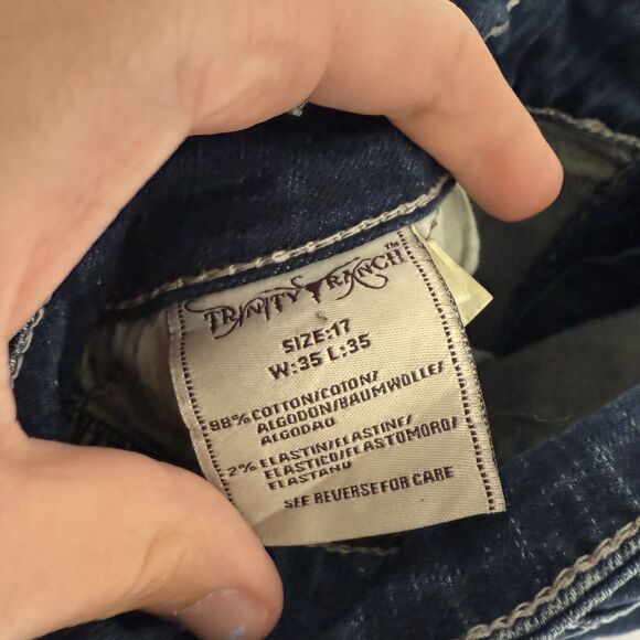 Trinity Ranch Jeans Womens 17 35x35 Dark Wash Blue Denim Bedazzled Cotton Blend - Picture 9 of 16